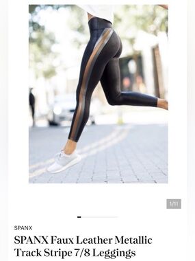 SPANX Faux Leather Metallic Track Stripe 7/8 Leggings Women’s Medium